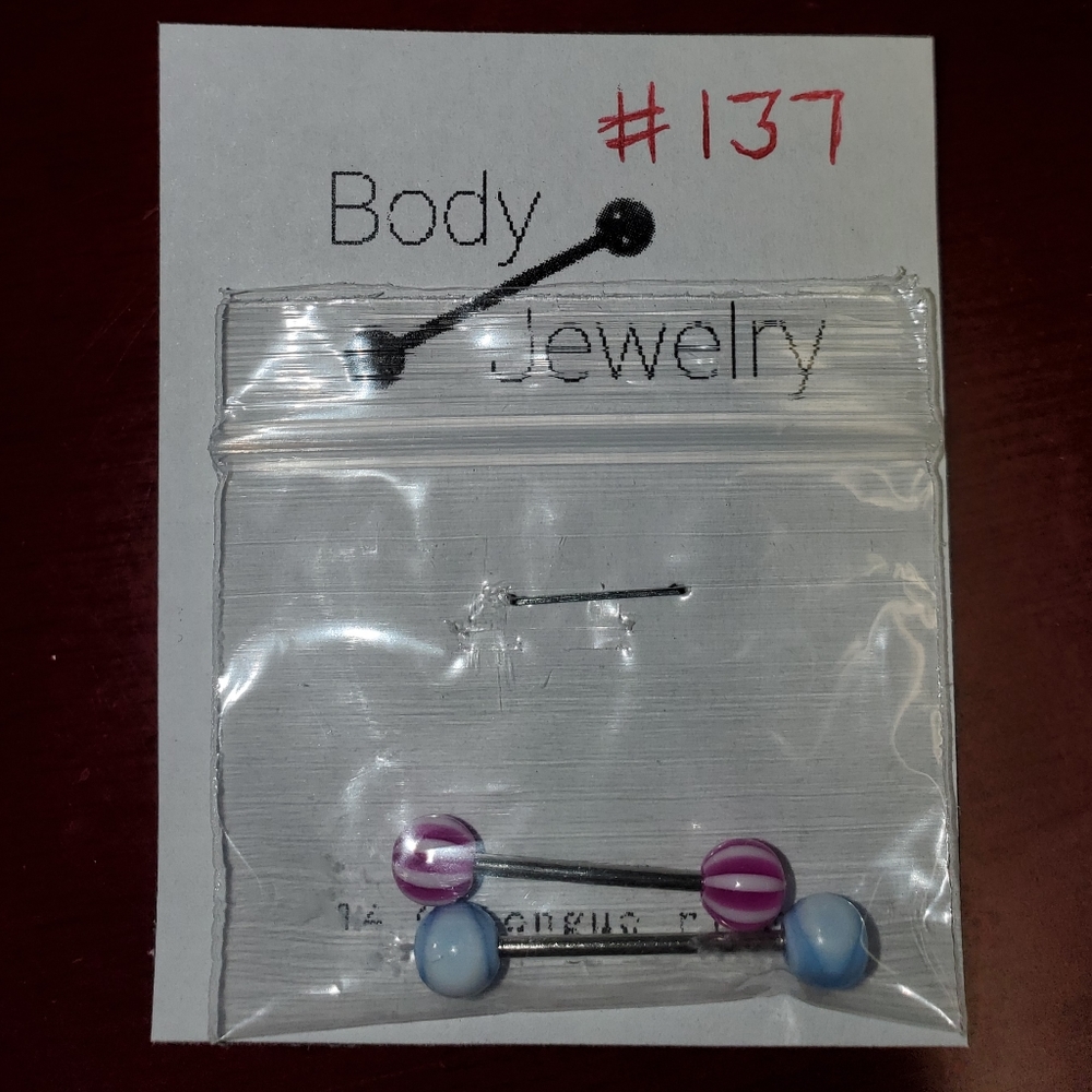 14 Gauge Rainbow Funky Fun Barbell Tongue Ring Pack Set of 2
